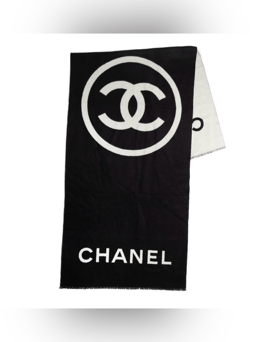 CHANEL Black & White Cashmere CC Stole